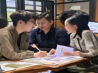 探花视频在线观看内容运营总监王芳的工作照，正在与团队成员讨论视频内容分类策略，桌上摆放着内容规划文件与笔记本电脑
